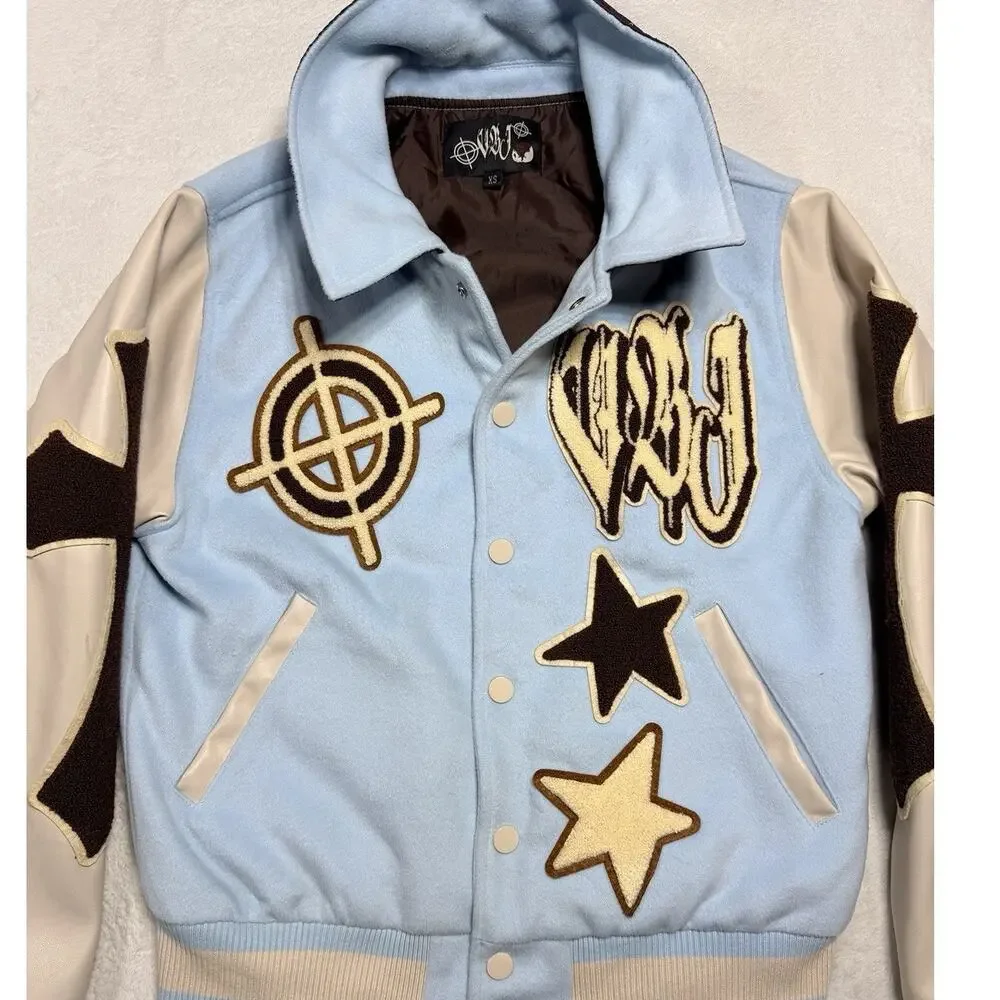 VRT Streetwear Varsity Jacket XS Blue Skeleton In This Life Or The Next Patch